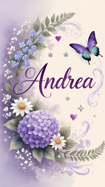 Andrea diseño 2 - Diseño elegante de hortensias en tonos lila y morados suaves, con volutas estilizadas y una mariposa mística que aporta un toque etéreo y mágico.