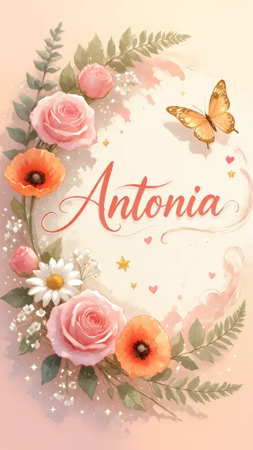 Antonia diseño 3 - Elegante composición de rosas rosadas y amapolas naranjas con mariposas doradas brillantes sobre un fondo cálido, romántico y mágico.