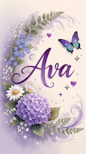 Ava diseño 2 - Diseño elegante de hortensias en tonos lila y morados suaves, con volutas estilizadas y una mariposa mística que aporta un toque etéreo y mágico.