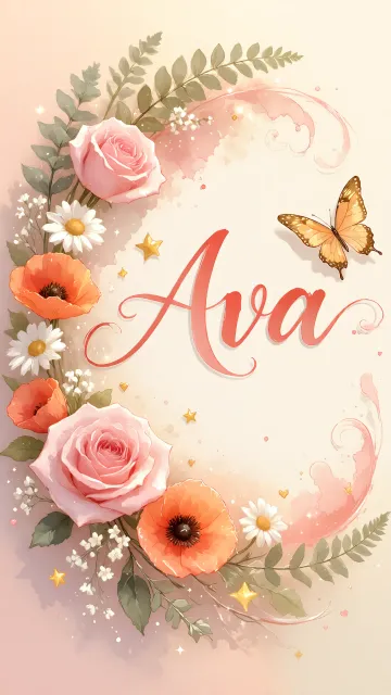 Ava diseño 3 - Elegante composición de rosas rosadas y amapolas naranjas con mariposas doradas brillantes sobre un fondo cálido, romántico y mágico.