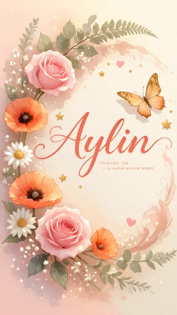 Aylin diseño 3 - Elegante composición de rosas rosadas y amapolas naranjas con mariposas doradas brillantes sobre un fondo cálido, romántico y mágico.