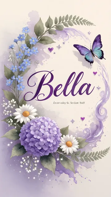 Bella diseño 2 - Diseño elegante de hortensias en tonos lila y morados suaves, con volutas estilizadas y una mariposa mística que aporta un toque etéreo y mágico.