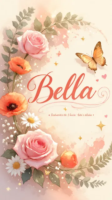 Bella diseño 3 - Elegante composición de rosas rosadas y amapolas naranjas con mariposas doradas brillantes sobre un fondo cálido, romántico y mágico.