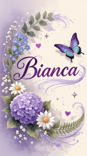 Bianca diseño 2 - Diseño elegante de hortensias en tonos lila y morados suaves, con volutas estilizadas y una mariposa mística que aporta un toque etéreo y mágico.