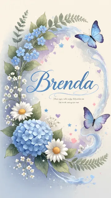Brenda diseño 1 - Hortensias azules, flores pequeñas y acuarela suave con mariposas azules y brillo etéreo