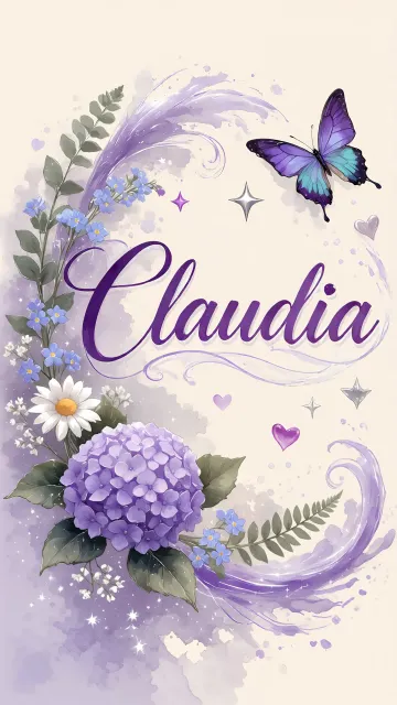 Claudia diseño 2 - Diseño elegante de hortensias en tonos lila y morados suaves, con volutas estilizadas y una mariposa mística que aporta un toque etéreo y mágico.