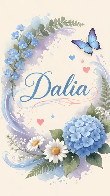 Dalia diseño 1 - Hortensias azules, flores pequeñas y acuarela suave con mariposas azules y brillo etéreo