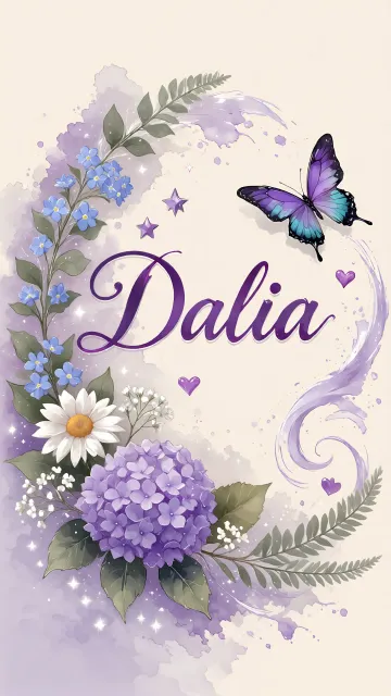 Dalia diseño 2 - Diseño elegante de hortensias en tonos lila y morados suaves, con volutas estilizadas y una mariposa mística que aporta un toque etéreo y mágico.