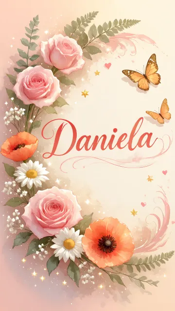 Daniela diseño 3 - Elegante composición de rosas rosadas y amapolas naranjas con mariposas doradas brillantes sobre un fondo cálido, romántico y mágico.
