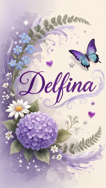 Delfina diseño 2 - Diseño elegante de hortensias en tonos lila y morados suaves, con volutas estilizadas y una mariposa mística que aporta un toque etéreo y mágico.