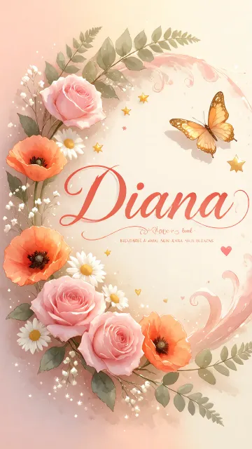 Diana diseño 3 - Elegante composición de rosas rosadas y amapolas naranjas con mariposas doradas brillantes sobre un fondo cálido, romántico y mágico.