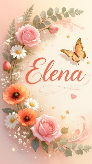 Elena diseño 3 - Elegante composición de rosas rosadas y amapolas naranjas con mariposas doradas brillantes sobre un fondo cálido, romántico y mágico.