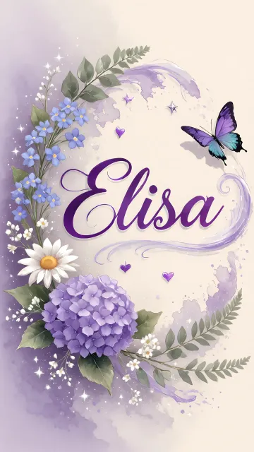 Elisa diseño 2 - Diseño elegante de hortensias en tonos lila y morados suaves, con volutas estilizadas y una mariposa mística que aporta un toque etéreo y mágico.