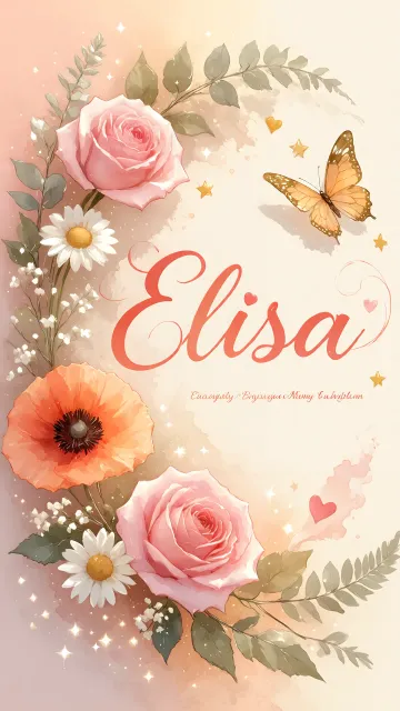 Elisa diseño 3 - Elegante composición de rosas rosadas y amapolas naranjas con mariposas doradas brillantes sobre un fondo cálido, romántico y mágico.