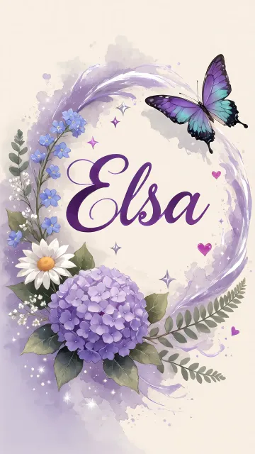 Elsa diseño 2 - Diseño elegante de hortensias en tonos lila y morados suaves, con volutas estilizadas y una mariposa mística que aporta un toque etéreo y mágico.