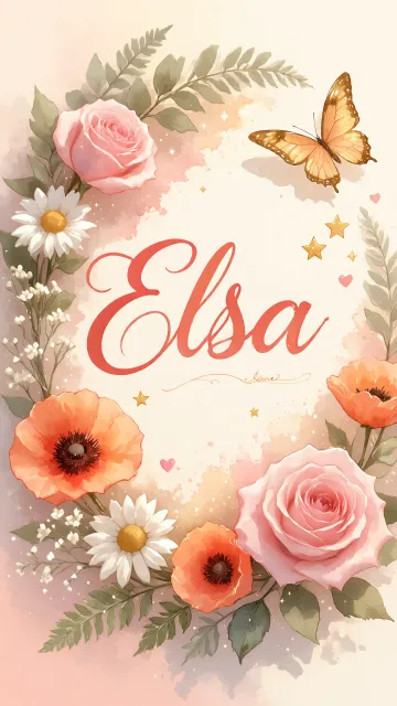 Elsa diseño 3 - Elegante composición de rosas rosadas y amapolas naranjas con mariposas doradas brillantes sobre un fondo cálido, romántico y mágico.