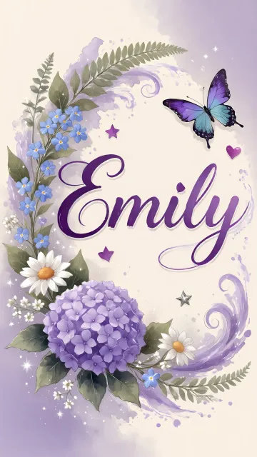 Emily diseño 2 - Diseño elegante de hortensias en tonos lila y morados suaves, con volutas estilizadas y una mariposa mística que aporta un toque etéreo y mágico.