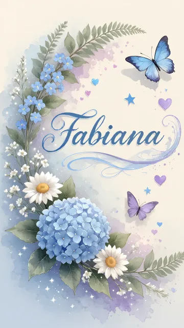 Fabiana diseño 1 - Hortensias azules, flores pequeñas y acuarela suave con mariposas azules y brillo etéreo