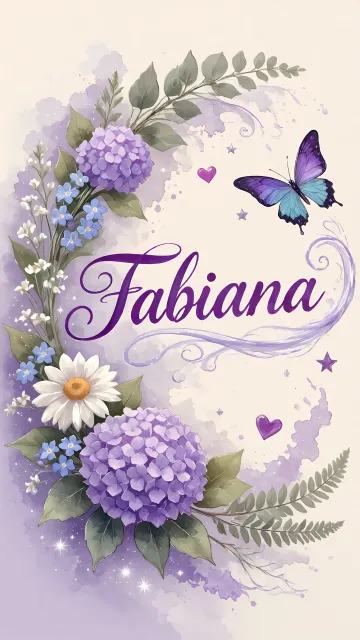 Fabiana diseño 2 - Diseño elegante de hortensias en tonos lila y morados suaves, con volutas estilizadas y una mariposa mística que aporta un toque etéreo y mágico.