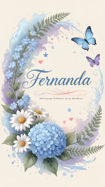 Fernanda diseño 1 - Hortensias azules, flores pequeñas y acuarela suave con mariposas azules y brillo etéreo