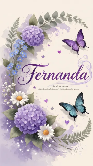 Fernanda diseño 2 - Diseño elegante de hortensias en tonos lila y morados suaves, con volutas estilizadas y una mariposa mística que aporta un toque etéreo y mágico.