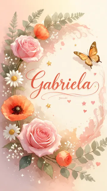 Gabriela diseño 3 - Elegante composición de rosas rosadas y amapolas naranjas con mariposas doradas brillantes sobre un fondo cálido, romántico y mágico.