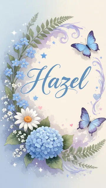 Hazel diseño 1 - Hortensias azules, flores pequeñas y acuarela suave con mariposas azules y brillo etéreo