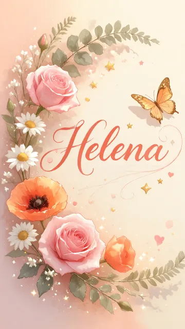 Helena diseño 3 - Elegante composición de rosas rosadas y amapolas naranjas con mariposas doradas brillantes sobre un fondo cálido, romántico y mágico.