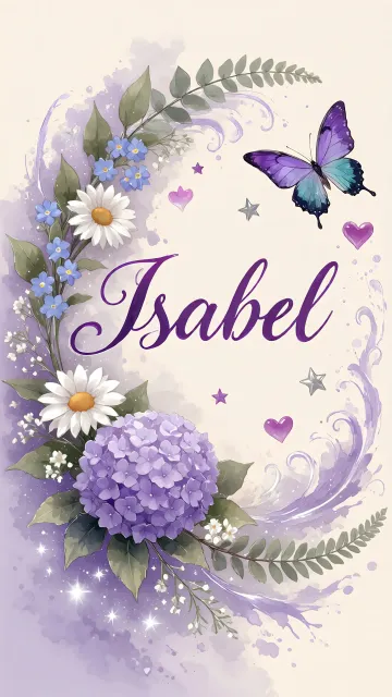 Isabel diseño 2 - Diseño elegante de hortensias en tonos lila y morados suaves, con volutas estilizadas y una mariposa mística que aporta un toque etéreo y mágico.