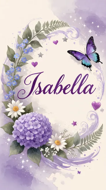 Isabella diseño 2 - Diseño elegante de hortensias en tonos lila y morados suaves, con volutas estilizadas y una mariposa mística que aporta un toque etéreo y mágico.