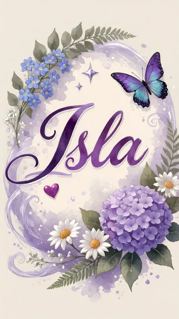 Isla diseño 2 - Diseño elegante de hortensias en tonos lila y morados suaves, con volutas estilizadas y una mariposa mística que aporta un toque etéreo y mágico.