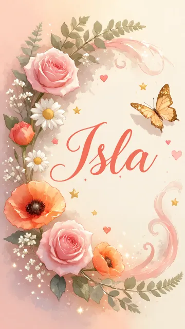 Isla diseño 3 - Elegante composición de rosas rosadas y amapolas naranjas con mariposas doradas brillantes sobre un fondo cálido, romántico y mágico.