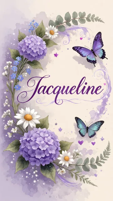 Jacqueline diseño 2 - Diseño elegante de hortensias en tonos lila y morados suaves, con volutas estilizadas y una mariposa mística que aporta un toque etéreo y mágico.