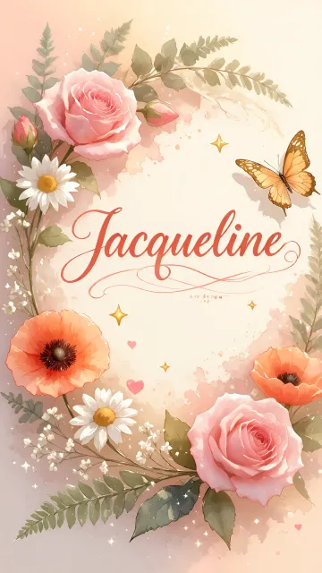 Jacqueline diseño 3 - Elegante composición de rosas rosadas y amapolas naranjas con mariposas doradas brillantes sobre un fondo cálido, romántico y mágico.