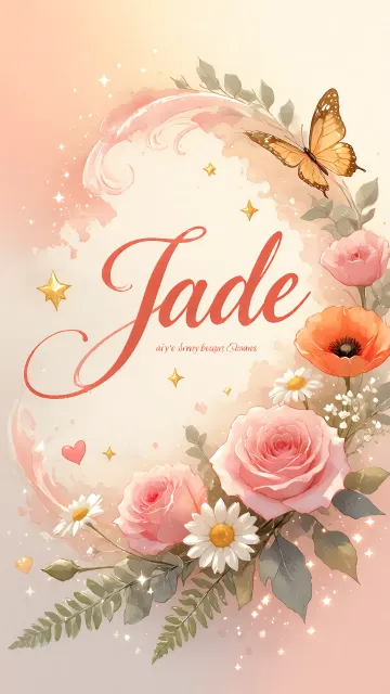 Jade diseño 3 - Elegante composición de rosas rosadas y amapolas naranjas con mariposas doradas brillantes sobre un fondo cálido, romántico y mágico.