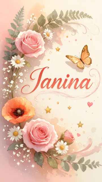 Janina diseño 3 - Elegante composición de rosas rosadas y amapolas naranjas con mariposas doradas brillantes sobre un fondo cálido, romántico y mágico.