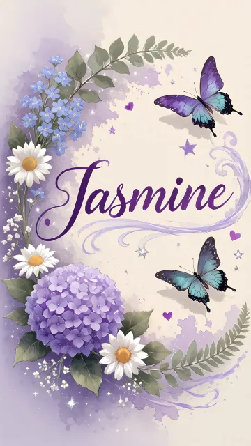 Jasmine diseño 2 - Diseño elegante de hortensias en tonos lila y morados suaves, con volutas estilizadas y una mariposa mística que aporta un toque etéreo y mágico.