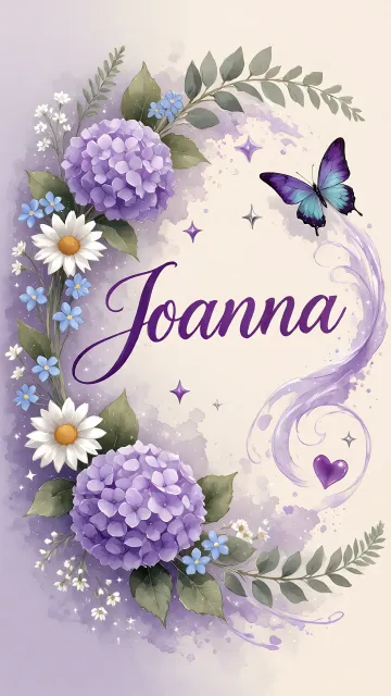 Joanna diseño 2 - Diseño elegante de hortensias en tonos lila y morados suaves, con volutas estilizadas y una mariposa mística que aporta un toque etéreo y mágico.