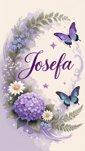 Josefa diseño 2 - Diseño elegante de hortensias en tonos lila y morados suaves, con volutas estilizadas y una mariposa mística que aporta un toque etéreo y mágico.