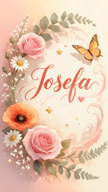 Josefa diseño 3 - Elegante composición de rosas rosadas y amapolas naranjas con mariposas doradas brillantes sobre un fondo cálido, romántico y mágico.