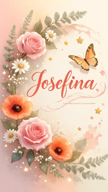 Josefina diseño 3 - Elegante composición de rosas rosadas y amapolas naranjas con mariposas doradas brillantes sobre un fondo cálido, romántico y mágico.