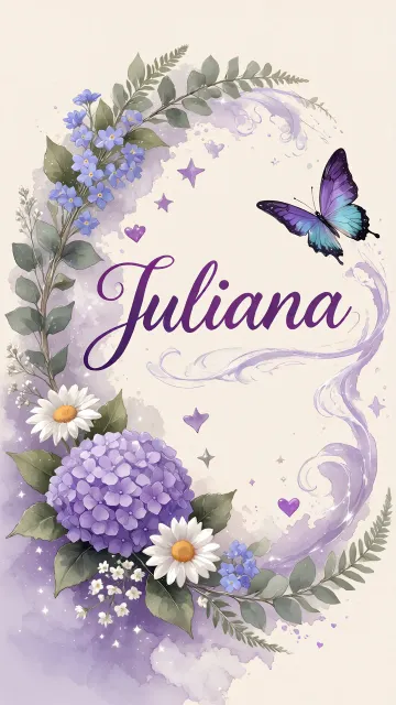 Juliana diseño 2 - Diseño elegante de hortensias en tonos lila y morados suaves, con volutas estilizadas y una mariposa mística que aporta un toque etéreo y mágico.