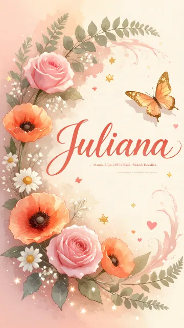 Juliana diseño 3 - Elegante composición de rosas rosadas y amapolas naranjas con mariposas doradas brillantes sobre un fondo cálido, romántico y mágico.