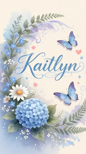 Kaitlyn diseño 1 - Hortensias azules, flores pequeñas y acuarela suave con mariposas azules y brillo etéreo