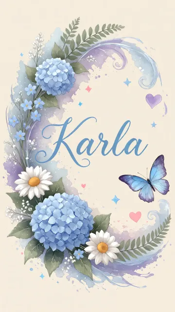 Karla diseño 1 - Hortensias azules, flores pequeñas y acuarela suave con mariposas azules y brillo etéreo