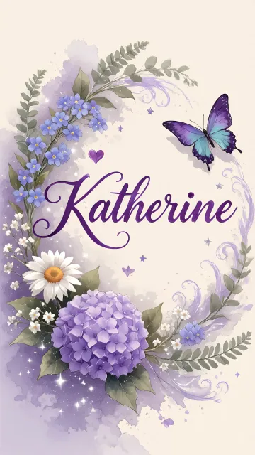 Katherine diseño 2 - Diseño elegante de hortensias en tonos lila y morados suaves, con volutas estilizadas y una mariposa mística que aporta un toque etéreo y mágico.
