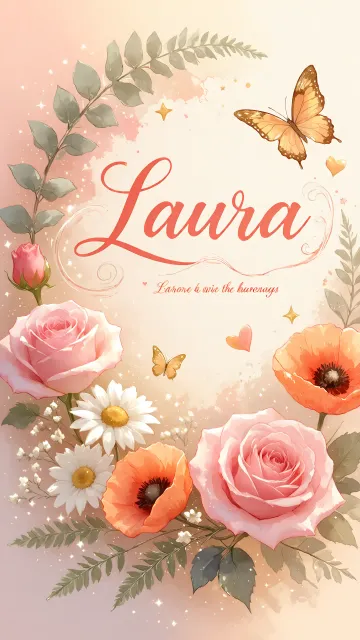 Laura diseño 3 - Elegante composición de rosas rosadas y amapolas naranjas con mariposas doradas brillantes sobre un fondo cálido, romántico y mágico.