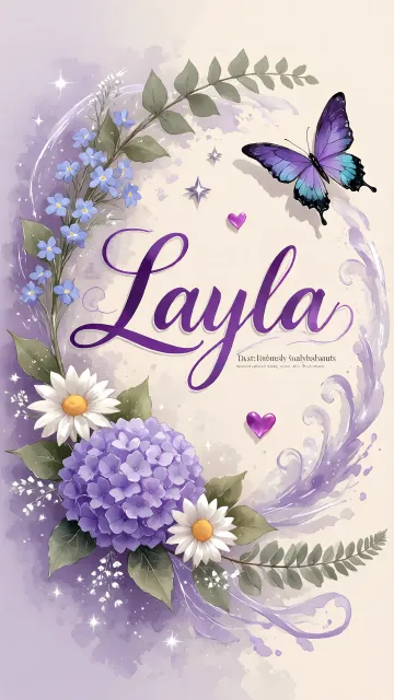 Layla diseño 2 - Diseño elegante de hortensias en tonos lila y morados suaves, con volutas estilizadas y una mariposa mística que aporta un toque etéreo y mágico.