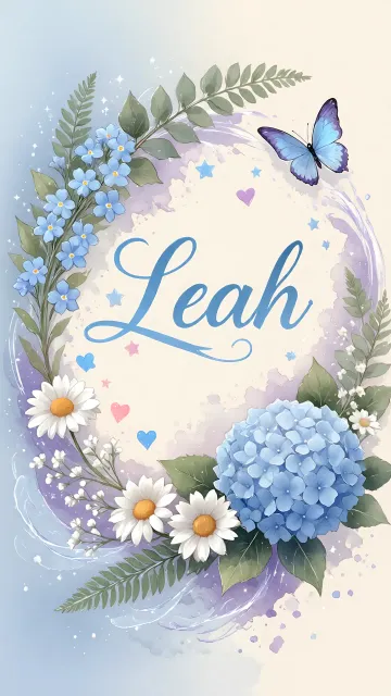 Leah diseño 1 - Hortensias azules, flores pequeñas y acuarela suave con mariposas azules y brillo etéreo