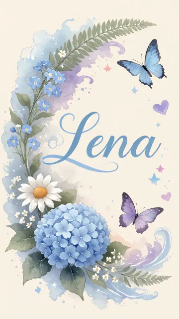 Lena diseño 1 - Hortensias azules, flores pequeñas y acuarela suave con mariposas azules y brillo etéreo
